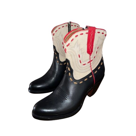 Lucchese Women Cream Black Cowboy Western Bootie (Ash Boot) Size 8.5 NWT Rodeo - Picture 2 of 8